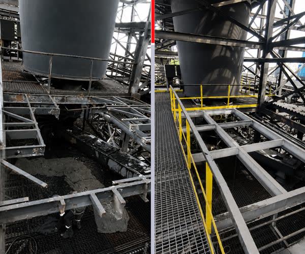 Recuperação de estrutura metálica — antes e depois