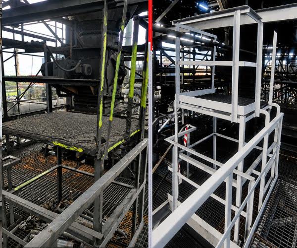 Reforma de plataforma metálica industrial — antes e depois
